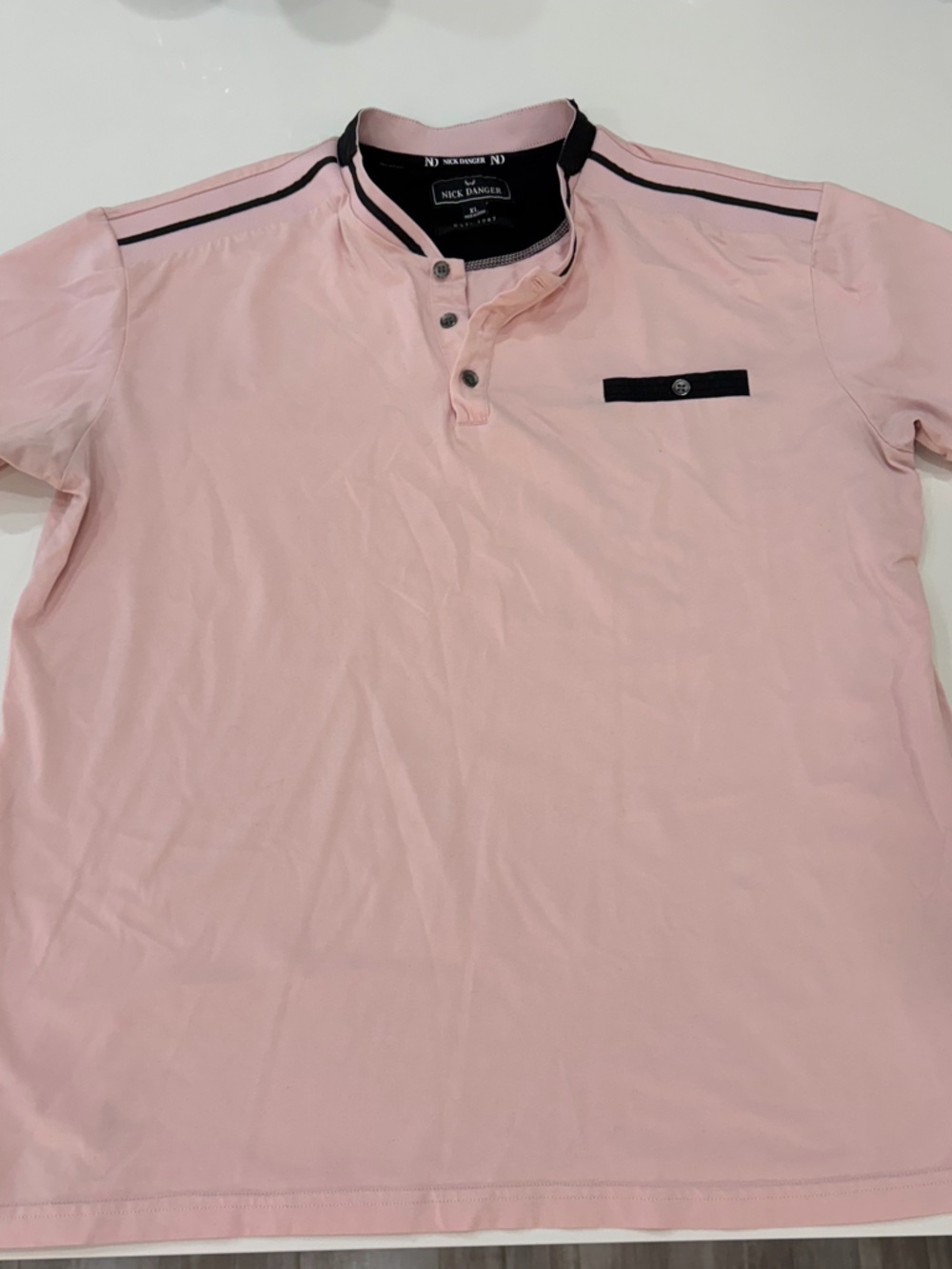 Nick Danger Cotton Pink Short Sleeve Crew Neck 1/4 Snap T-Shirt Men's Size XL